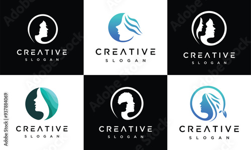 woman beauty logo design collection. African black woman icon logo vector.