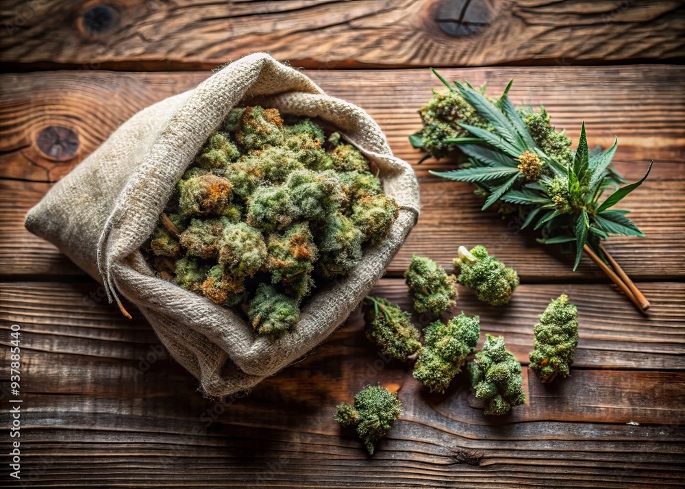 A neatly arranged bag of fresh cannabis buds sits on a rustic wooden surface, surrounded by natural elements, symbolizing legal and responsible marijuana use. A neatly arranged bag of fresh cannabis buds sits on a rustic wooden surface, surrounded by natural elements, symbolizing legal and responsible marijuana use.