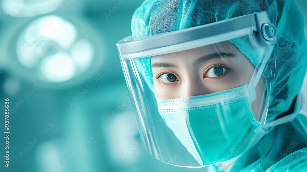 Medical professional in scrubs prepares for surgery Medical professional in scrubs prepares for surgery