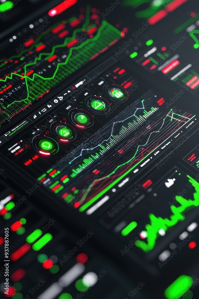 Stock Market Data Analysis Display Screen with Graphs and Charts Stock Market Data Analysis Display Screen with Graphs and Charts
