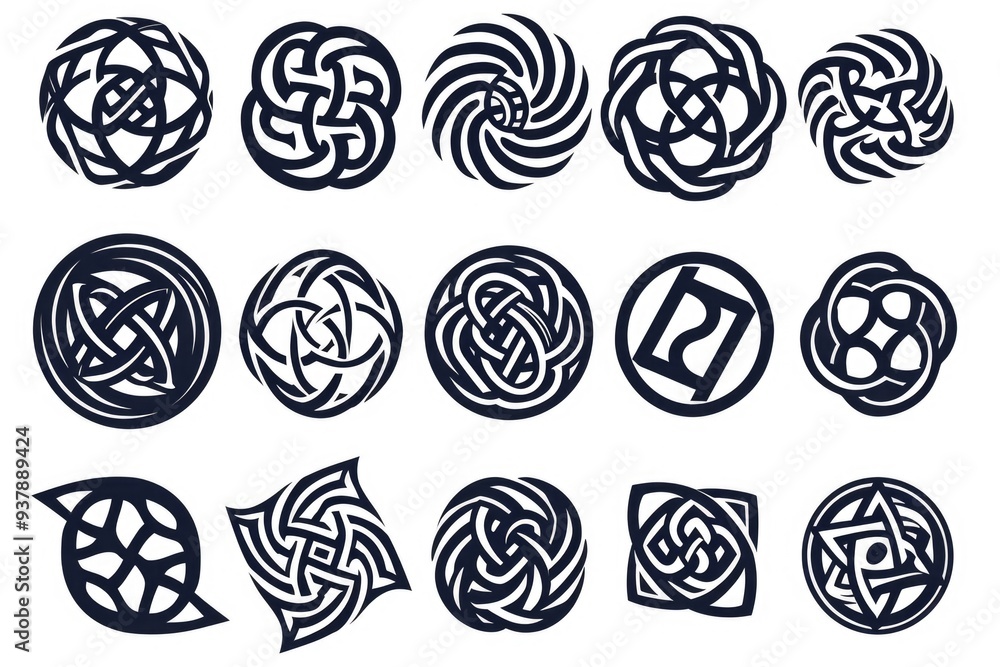 A collection of intricate Celtic knotwork designs and symbols A collection of intricate Celtic knotwork designs and symbols