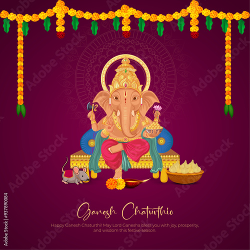 Happy Ganesh Chaturthi Hindu festival of happy shree lord Ganesh born with Ganesh Chaturthi text and gradient background. abstract vector illustration design.