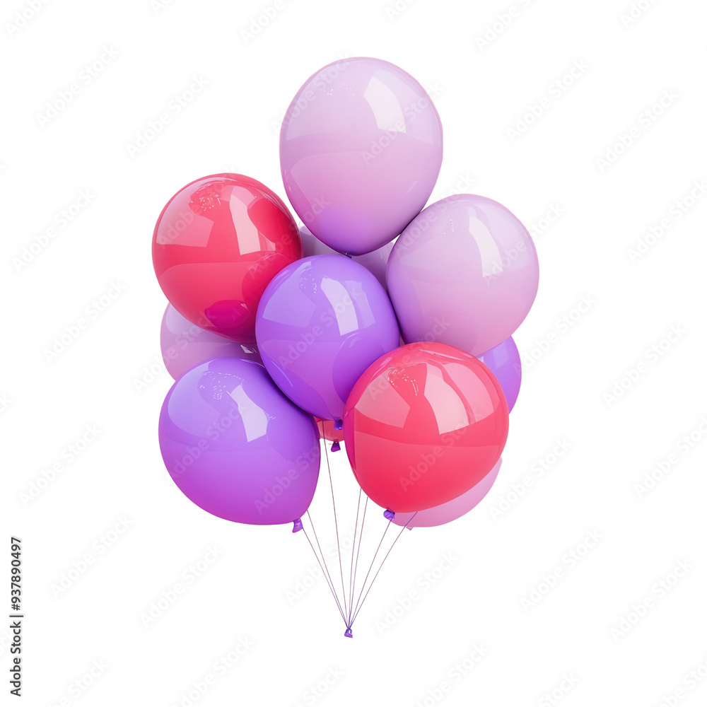 A vibrant collection of colorful balloons in purple and pink, perfect for celebrations and festive occasions. isolated on a transparent background A vibrant collection of colorful balloons in purple and pink, perfect for celebrations and festive occasions. isolated on a transparent background