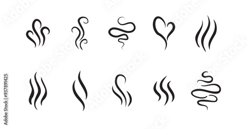 Smells line hot air icon set, hot aroma, smells or fumes. Fragrances evaporate icons.