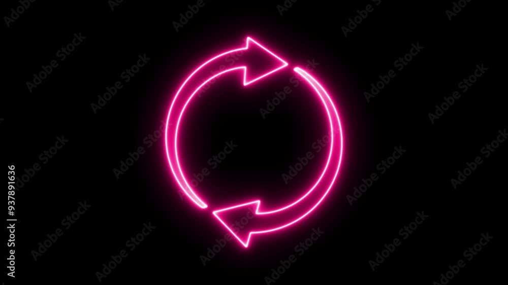 Glowing neon line Refresh icon isolated on black background. Reload symbol. reload icon animation