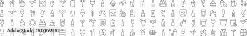 Line Icon Set. Modern Collection for Design, Web Sites, Apps, Cards. Contains Linear Images of Beer, Coffee, Cocktail