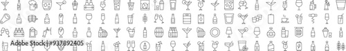 Beverage Thin Line Icon Set. Editable Stroke. Suitable for Banners, Cards, Social Networks, Apps