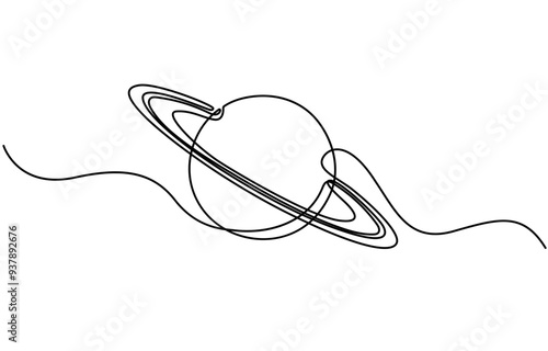 Continuous one line drawing Saturn Planet. Vector illustration, A single line drawing of a planet. Continuous line saturn icon. One line icon. Vector illustration, Continuous one line drawing planet