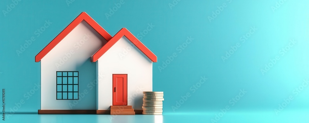 Economic model with a house and loan analysis data points, visualizing the housing market s role, 3D illustration Economic model with a house and loan analysis data points, visualizing the housing market s role, 3D illustration