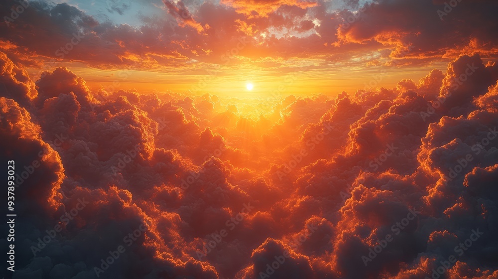 Image of a sunrise or sunset peeking through heavy autumn clouds, creating a dramatic and emotional scene. Image of a sunrise or sunset peeking through heavy autumn clouds, creating a dramatic and emotional scene.