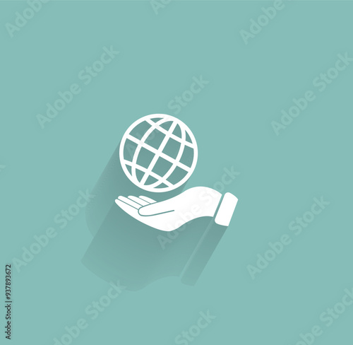 Vector icon of white color with shadow on gray-green background