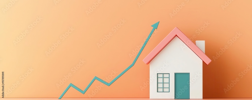 Home loan interest graph with a house rising along the trend line, symbolizing economic analysis, 3D illustration Home loan interest graph with a house rising along the trend line, symbolizing economic analysis, 3D illustration