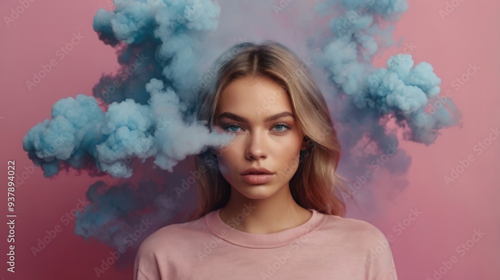 A woman with blue smoke in her hair A woman with blue smoke in her hair