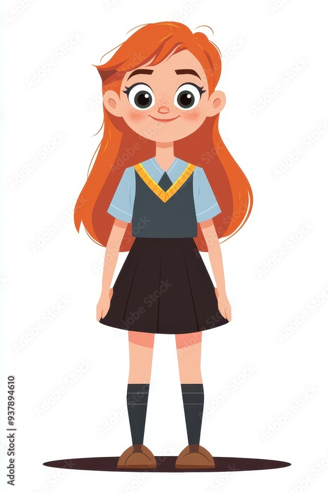 A colorful cartoon character of a teen girl with a fun design, featuring bold lines and flat cell shading on a white background. A colorful cartoon character of a teen girl with a fun design, featuring bold lines and flat cell shading on a white background.