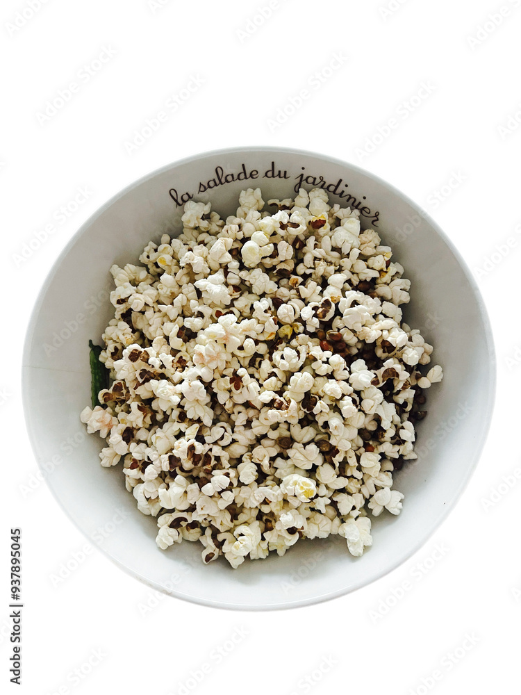 Pop corn, flakes in a wooden bowl. Sublimation. Pop corn, flakes in a wooden bowl. Sublimation.