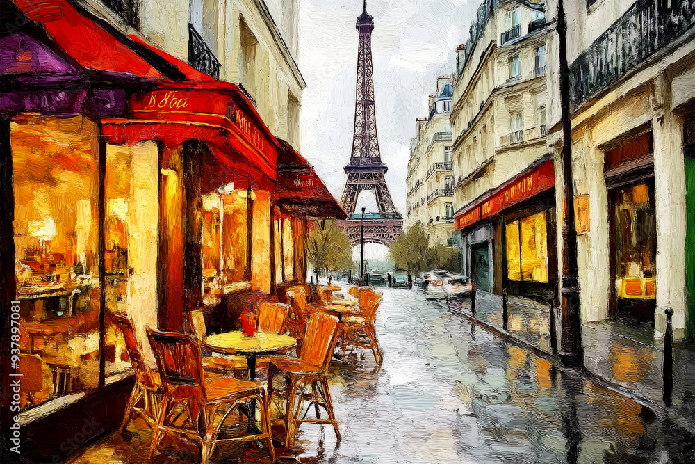 oil paint in street of paris on background oil paint in street of paris on background