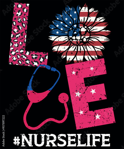 Vintage USA Flag Sunflower Love 4th of July T-Shirt