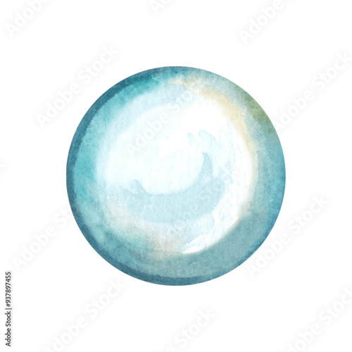 Soap bubble from rainbow foam. Hand drawn watercolor illustration isolated of background. Toy for bath, kids party. Pearl for necklaces, jewelry. Clip art for card, cosmetic, printing, textile, flyer.