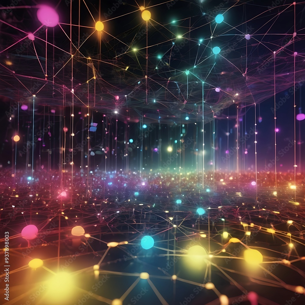 Obraz premium Digital technology and cyber security concept, abstract technology background of high speed global data transfer, futuristic neon hexagons, advanced technology networks