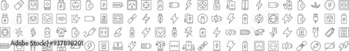 Battery, USB Cable, Charger, Outlet Outline Style Icons for Design, Cards, Apps, Social Networks