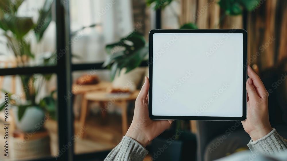 Hands Holding Tablet With White Screen. Hands Holding Tablet With White Screen.