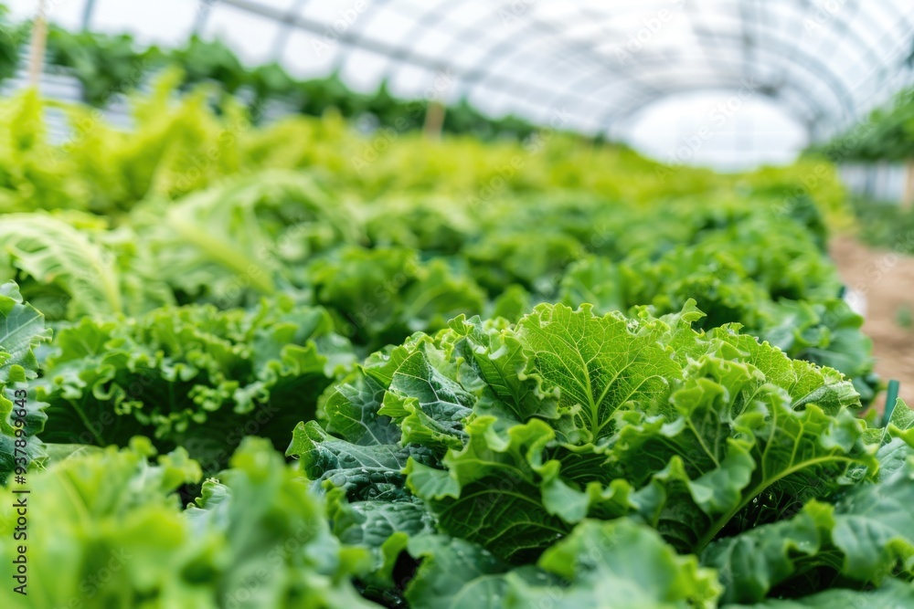 Lettuce plants grow in a controlled environment inside a greenhouse Lettuce plants grow in a controlled environment inside a greenhouse