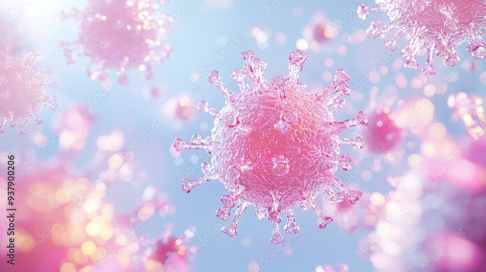 Pink Coronavirus D Model on Blue Background Pink Coronavirus D Model on Blue Background