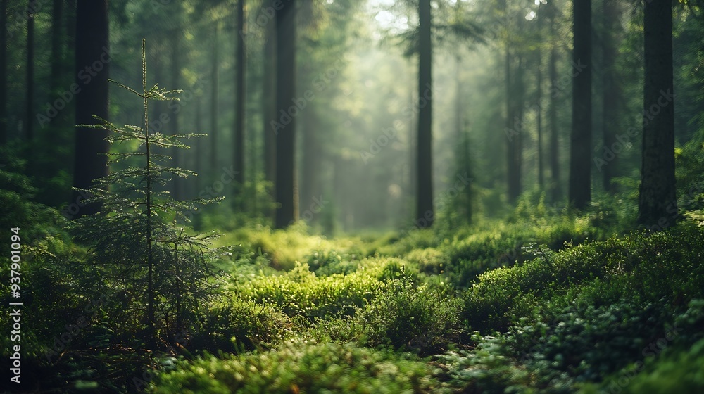 green woods panorama natural landscape : Generative AI green woods panorama natural landscape : Generative AI