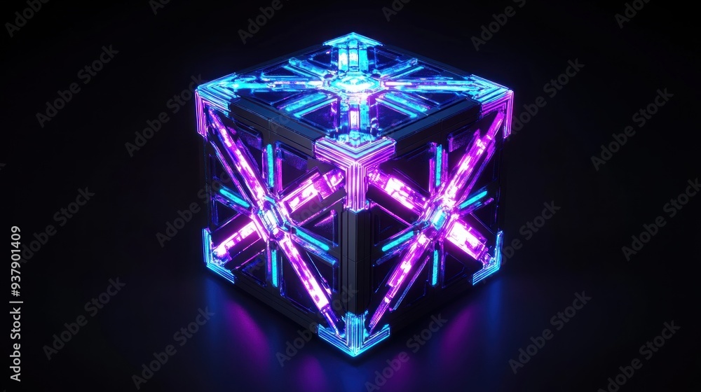 Glowing Cube with Neon Lights Glowing Cube with Neon Lights