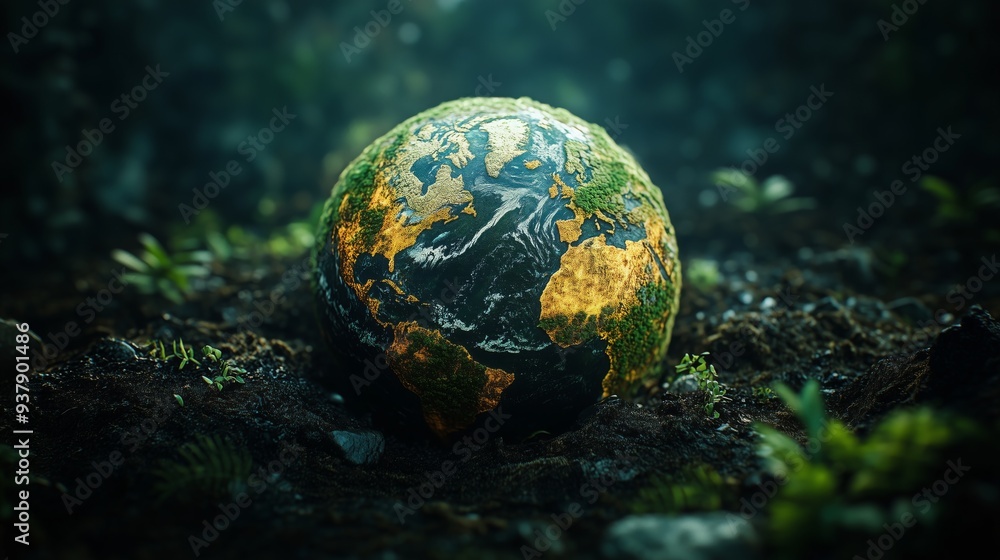 A colorful globe placed on rich soil, highlighting the importance of earth's ecosystems A colorful globe placed on rich soil, highlighting the importance of earth's ecosystems