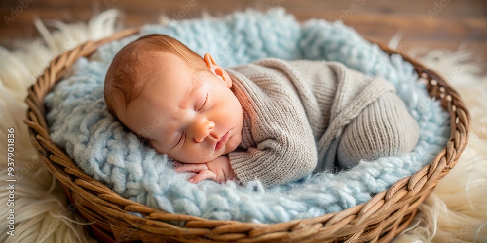 Adorable newborn boy sleeps peacefully in his cozy bed, surrounded by warmth and love, capturing the joy and serenity of a happy family's special moment. Adorable newborn boy sleeps peacefully in his cozy bed, surrounded by warmth and love, capturing the joy and serenity of a happy family's special moment.