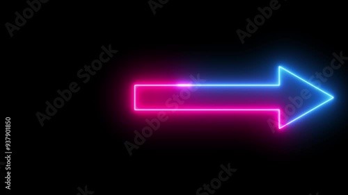 4K animated glowing neon-colored arrow background. Colorful glowing neon arrows are animated on a black background. Stunning 4K Animated neon growing colored arrow on black background. Easy to use.