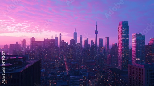 Stunning Pink Sky Over Downtown Skyline at Sunset