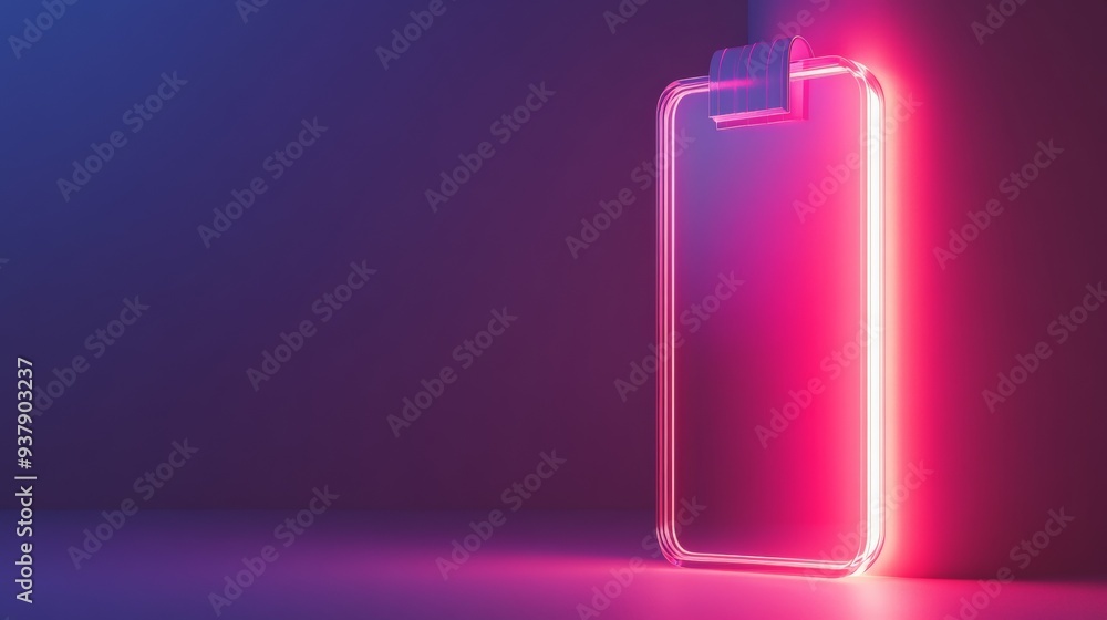 A phone is reflected in a neon light A phone is reflected in a neon light