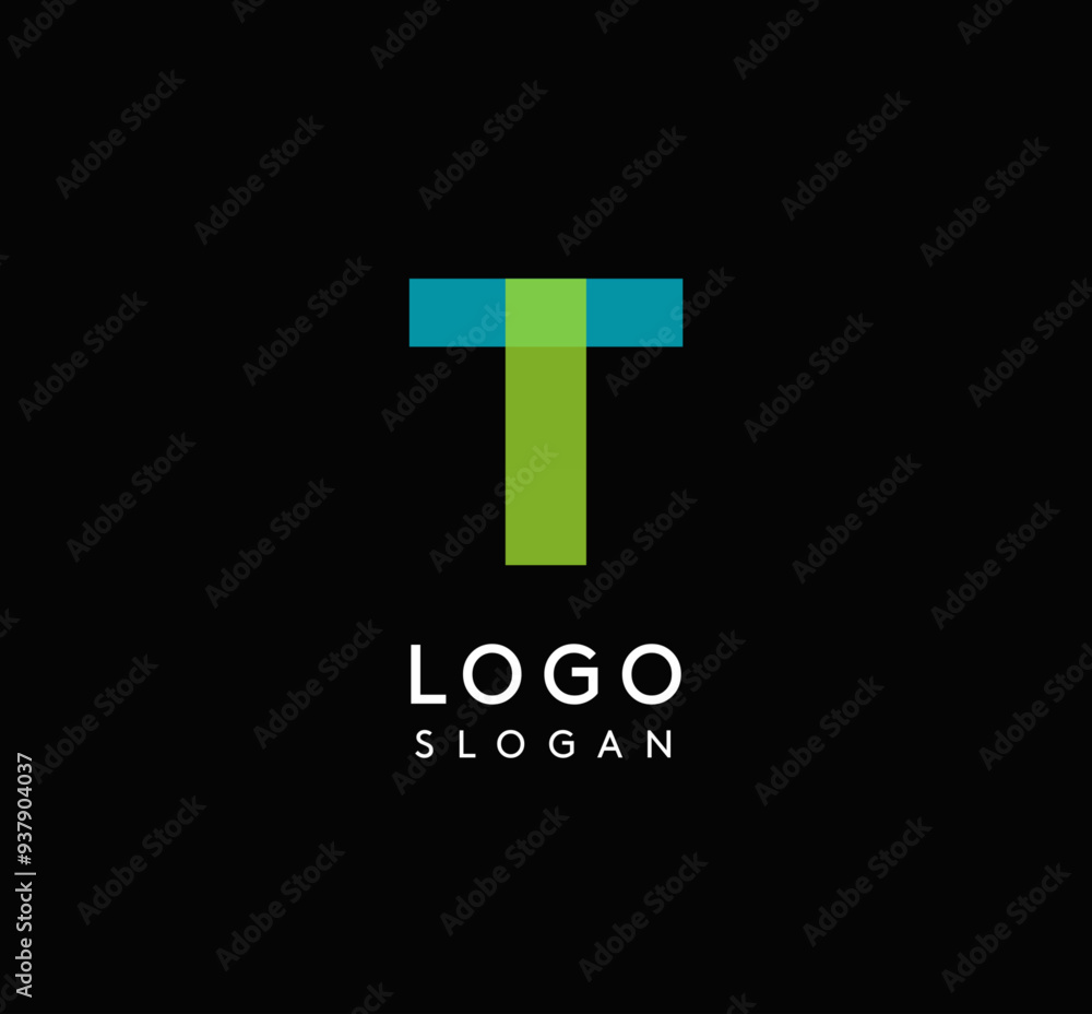 Fototapeta premium Colorful geometric letter T with overlapping shapes, modern vibrant logo design for tech company, creative agency, architecture design studio, startup looking bold brand identity. Vector illustration