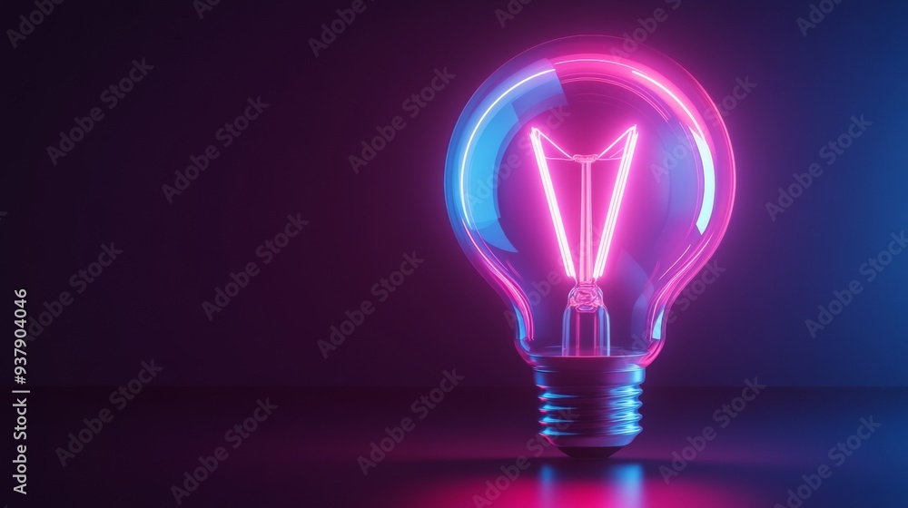 A neon light bulb is lit up in a dark room A neon light bulb is lit up in a dark room