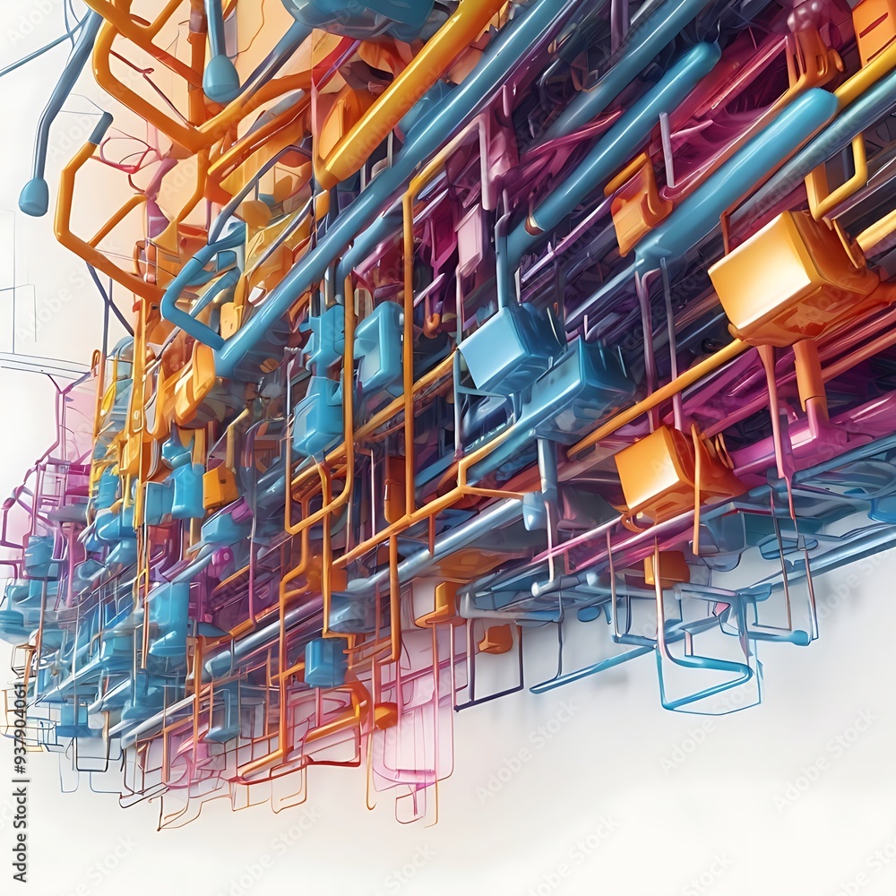 Obraz premium Digital technology and cyber security concept, abstract technology background of high speed global data transfer, futuristic neon hexagons, advanced technology networks