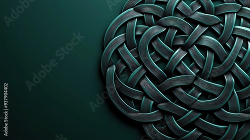 Intricate green celtic knot design, symbolizing unity and eternity with a dark background that enhances its elegance.