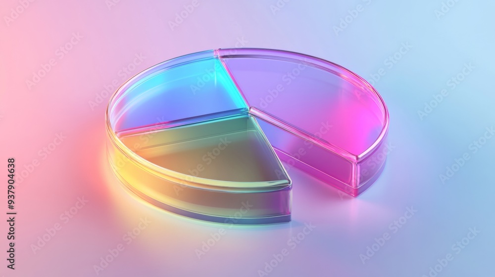 A colorful glass pie chart is divided into three sections A colorful glass pie chart is divided into three sections