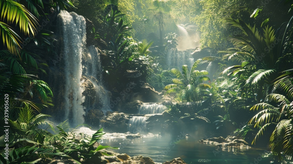Lush Tropical Waterfall in a Jungle. Lush Tropical Waterfall in a Jungle.