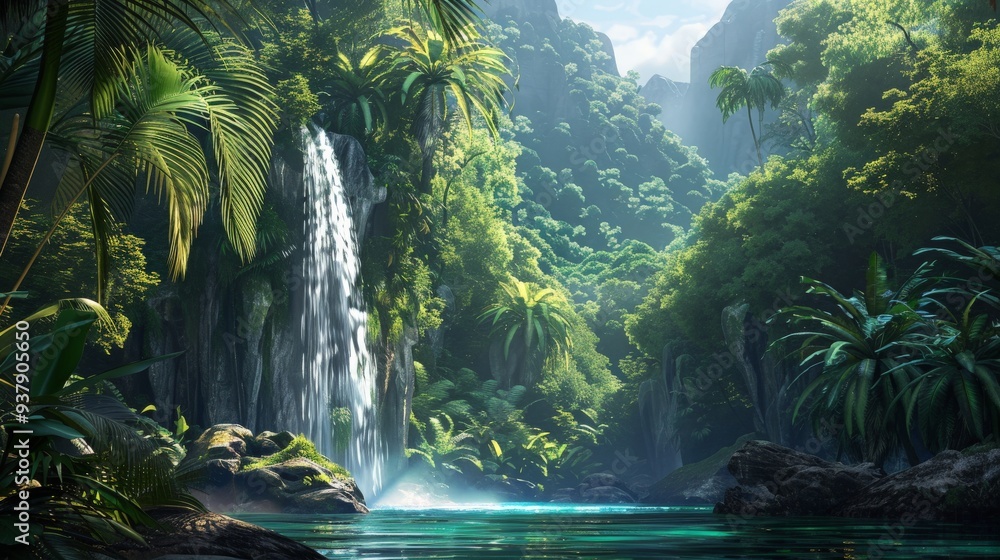 Lush Tropical Waterfall in a Hidden Jungle Paradise. Lush Tropical Waterfall in a Hidden Jungle Paradise.