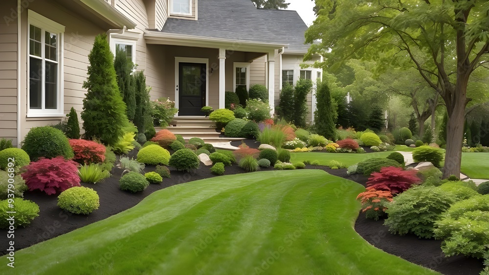 Obraz premium Keep the lawn, plants, and garden well-maintained and vibrant.