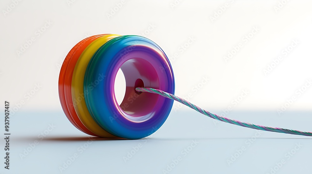 Colorful ring with string, abstract background, creating a playful and dynamic visual with modern design elements. Colorful ring with string, abstract background, creating a playful and dynamic visual with modern design elements.