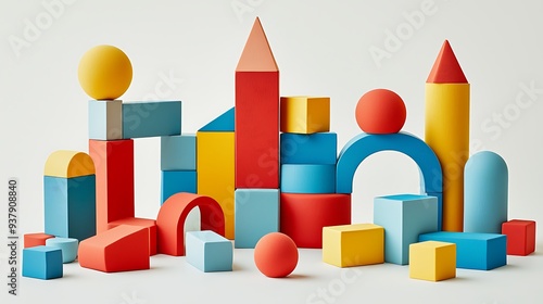 Colorful wooden blocks building abstract shapes, blending the simplicity of wood with the vibrant energy of color in a geometric design.