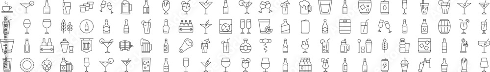 Minimalistic Linear Illustrations of Soft Drinks and Alcohol. Contains Icons of Beer, Cocktail, Bottle that Can Be Used for Design of Cards, Posts, Apps, Web Sites Minimalistic Linear Illustrations of Soft Drinks and Alcohol. Contains Icons of Beer, Cocktail, Bottle that Can Be Used for Design of Cards, Posts, Apps, Web Sites