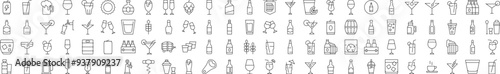 Soft Drinks and Alcohol Line Icon Set. Contains Icons of Beer, Cocktail, Bottle that Can Be Used for Design of Cards, Posts, Apps, Web Sites