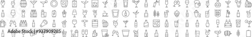 Soft Drinks and Alcohol Icon Pack. Contains Icons of Beer, Cocktail, Bottle that Can Be Used for Design of Cards, Posts, Apps, Web Sites