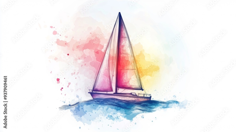 Naklejka premium A colorful sailboat is floating on the water