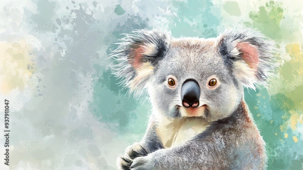 Obraz premium A koala bear is sitting on a green background