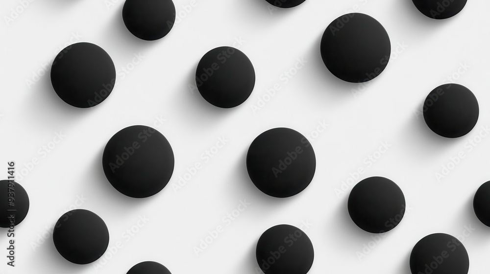seamless pattern, A striking composition of black spheres arranged on a white background, creating a modern and minimalistic visual effect. seamless pattern, A striking composition of black spheres arranged on a white background, creating a modern and minimalistic visual effect.